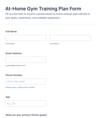 At Home Gym Training Plan Form Template
