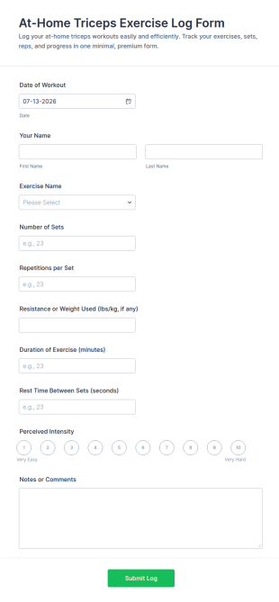 At Home Triceps Exercise Log Form Template