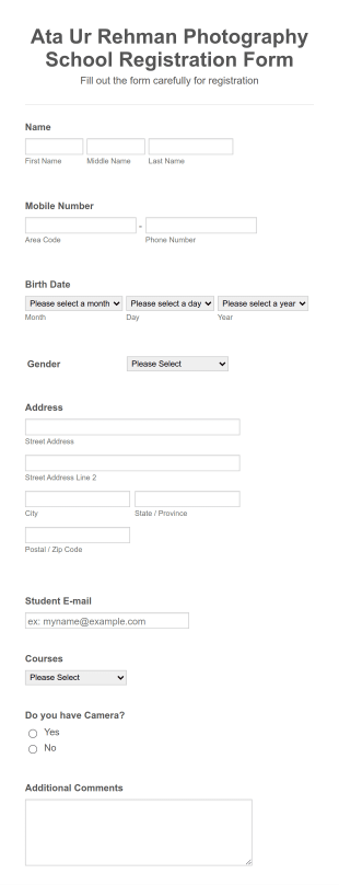 Ata Ur Rehman Photography School Registration Form Template