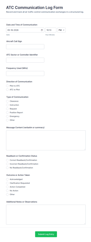 ATC Communication Log Form Template