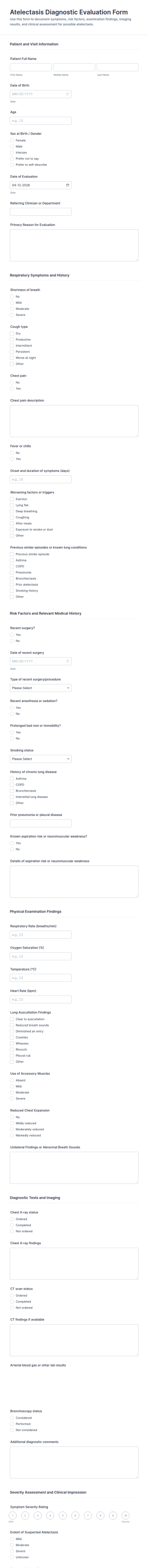 Atelectasis Diagnostic Evaluation Form Template