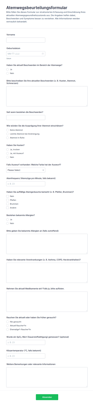 Atemwegserkrankungsbewertung Fragebogen