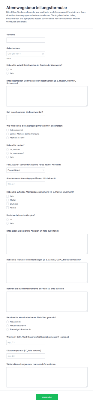 Atemwegserkrankungsbewertung Fragebogen
