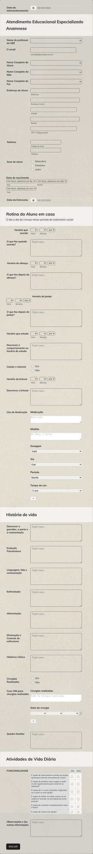 Atendimento Educacional Especializado Anamneses Form Template