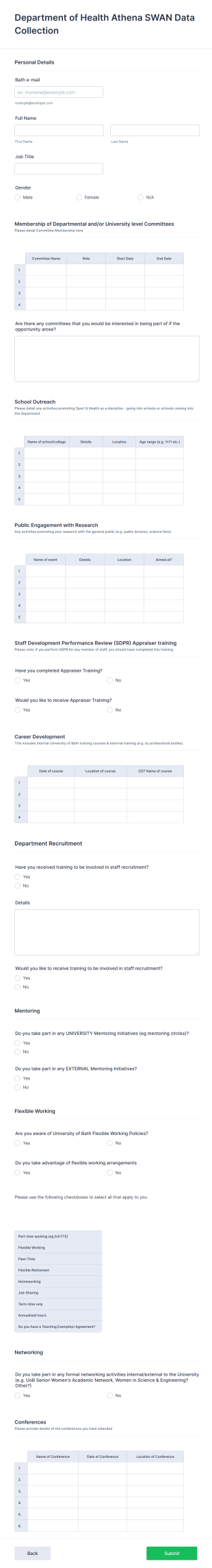 Department Of Health Data Collection Form Template