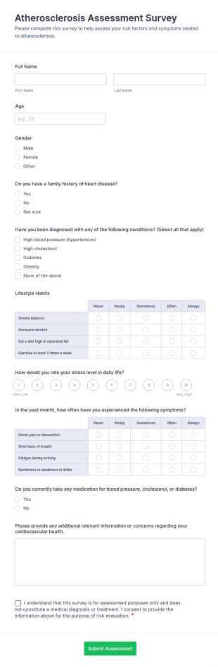 Atherosclerosis Assessment Survey Form Template