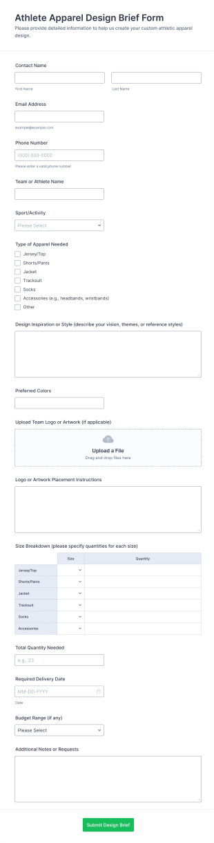 Athlete Apparel Design Brief Form Template