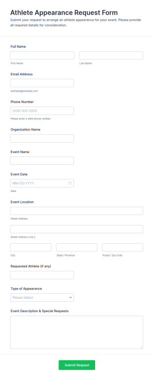 Athlete Appearance Request Form Template