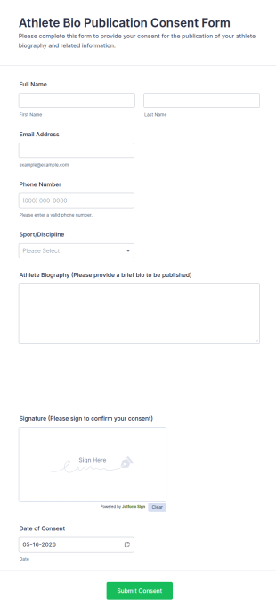 Athlete Bio Publication Consent Form Template