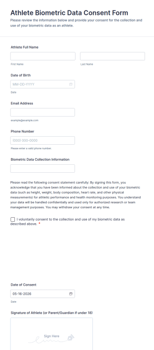 Athlete Biometric Data Consent Form Template