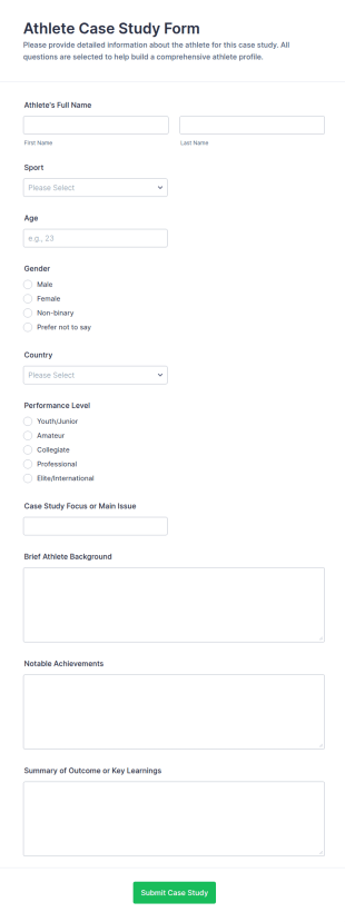 Athlete Case Study Form Template