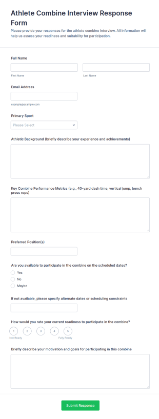 Athlete Combine Interview Response Form Template
