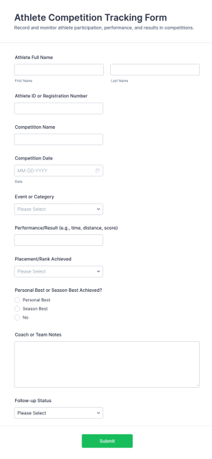 Athlete Competition Tracking Form Template
