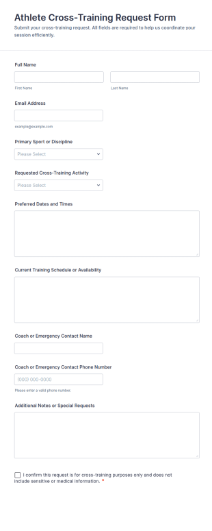 Athlete Cross Training Request Form Template