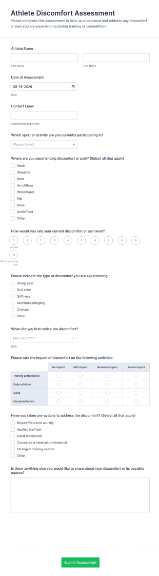 Athlete Discomfort Assessment Form Template