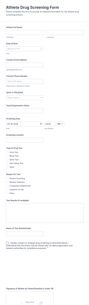 Athlete Drug Screening Form Template