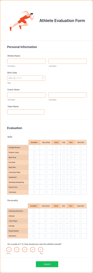 Athlete Evaluation Form Template