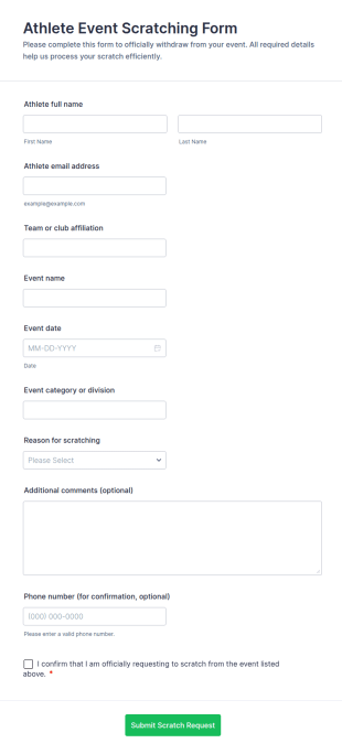 Athlete Event Scratching Form Template