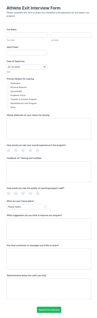 Athlete Exit Interview Form Template