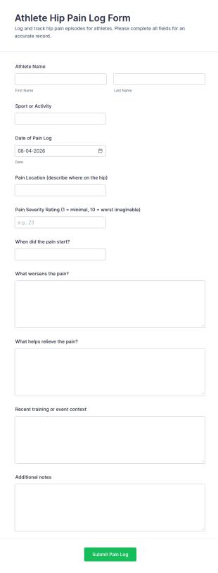 Athlete Hip Pain Log Form Template