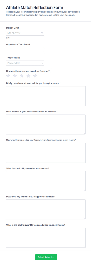 Athlete Match Reflection Form Template