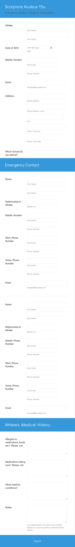 Athlete Medical History Form Template