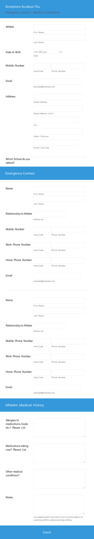 Athlete Medical History Form Template
