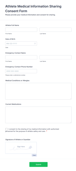 Athlete Medical Information Sharing Consent Form Template