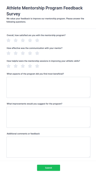 Athlete Mentorship Program Feedback Survey Form Template