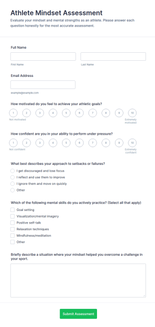 Athlete Mindset Assessment Form Template