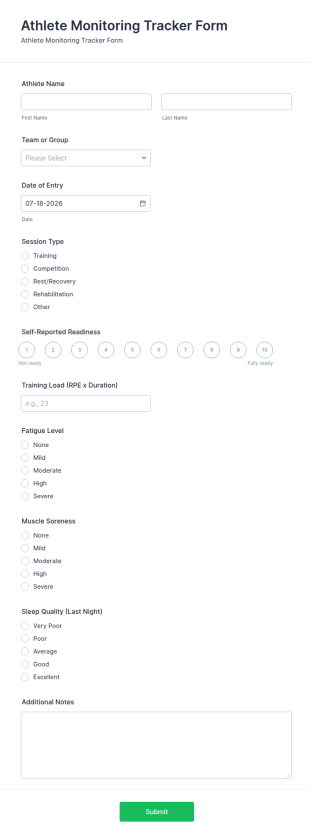 Athlete Monitoring Tracker Form Template