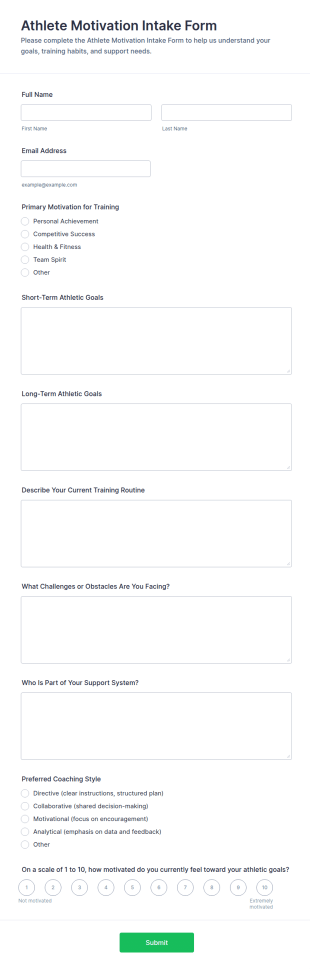 Athlete Motivation Intake Form Template