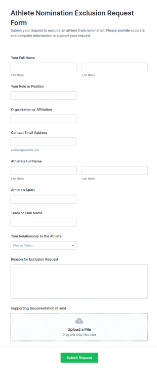 Athlete Nomination Exclusion Request Form Template