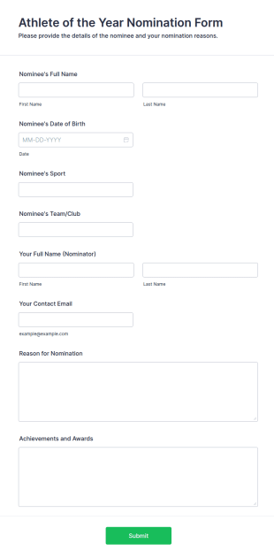 Athlete Of The Year Nomination Form Template