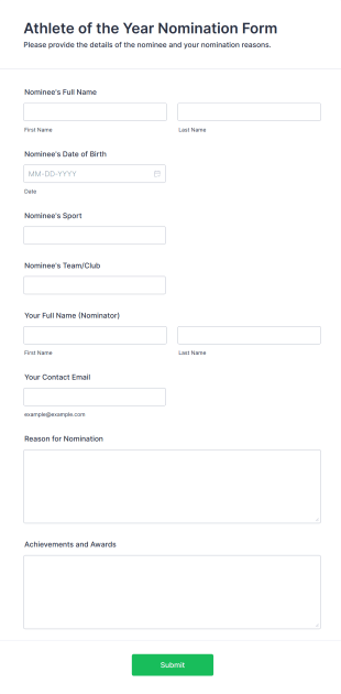 Athlete Of The Year Nomination Form Form Template