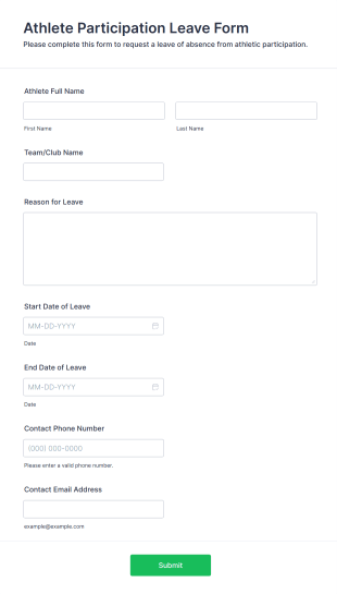 Athlete Participation Leave Form Form Template
