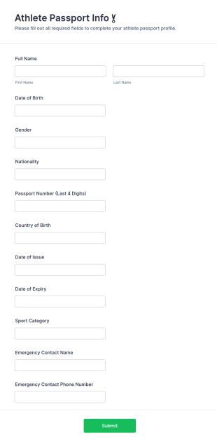Athlete Passport Info 🏅 Form Template