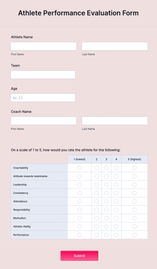Athlete Performance Evaluation Form Template