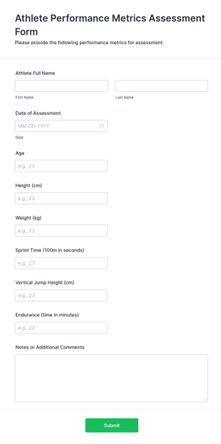 Athlete Performance Metrics Assessment Form Template