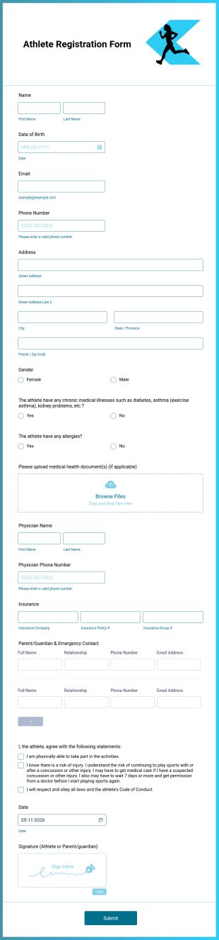 Athlete Registration Form Template