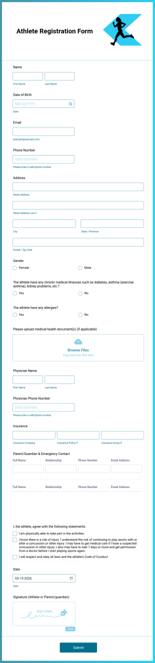 Athlete Registration Form Template
