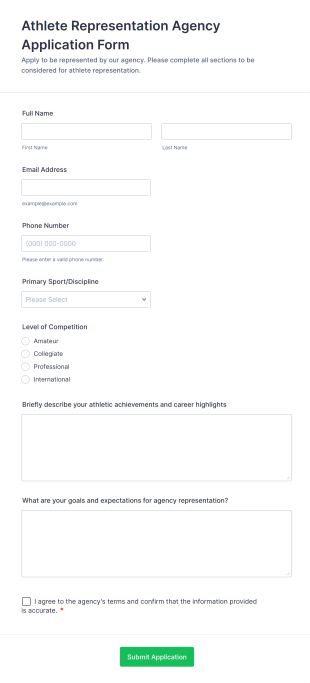 Athlete Representation Agency Application Form Template
