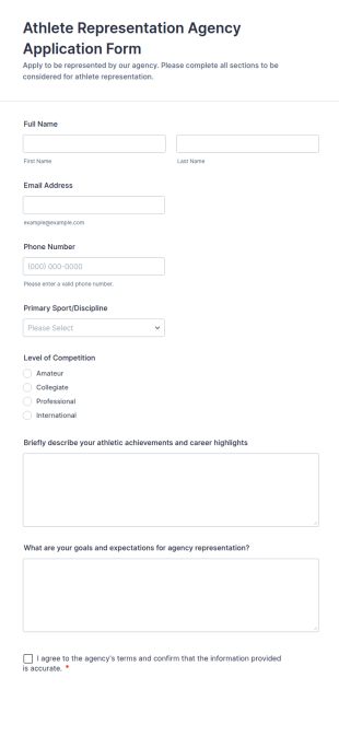 Athlete Representation Agency Application Form Template