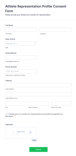 Athlete Representation Profile Consent Form Template
