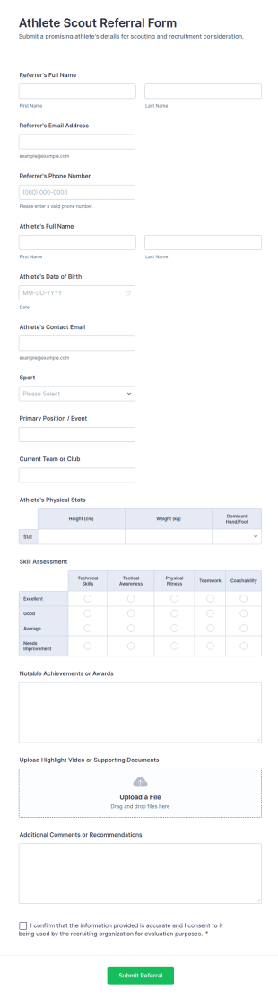 Athlete Scout Referral Form Template