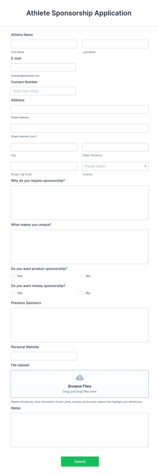 Athlete Sponsorship Application Form Template