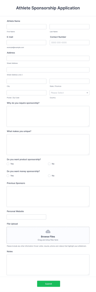 Athlete Sponsorship Application Form Template