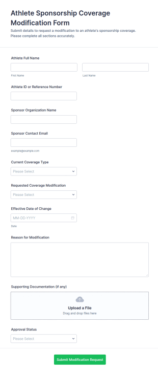 Athlete Sponsorship Coverage Modification Form Template