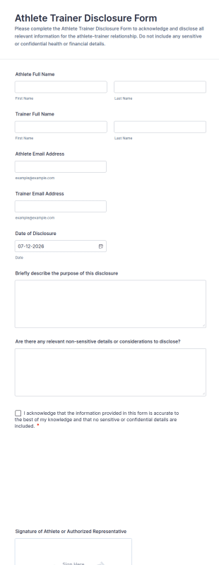 Athlete Trainer Disclosure Form Template