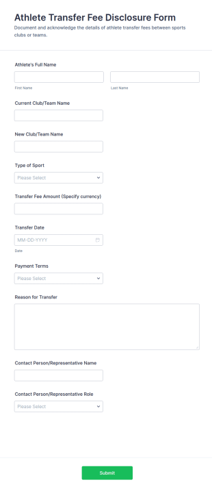 Athlete Transfer Fee Disclosure Form Template